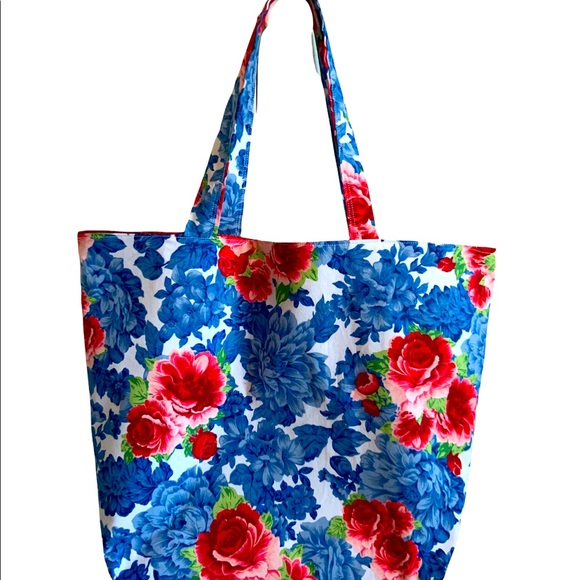 Hand Crafted Tote Bag Pioneer Woman Fabric Floral All Purpose 100% Cotton Purse - Picture 4 of 5